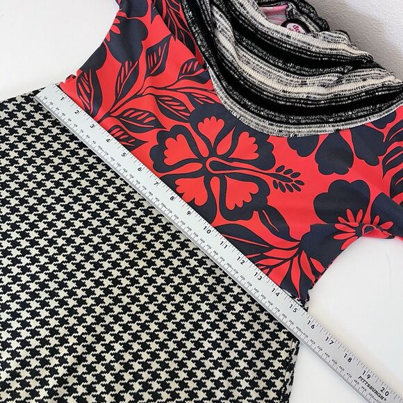 Dumb Clothing Dress Womens Small Mini Hoodie Mixed Media Floral Boho Funky Red - Picture 6 of 10